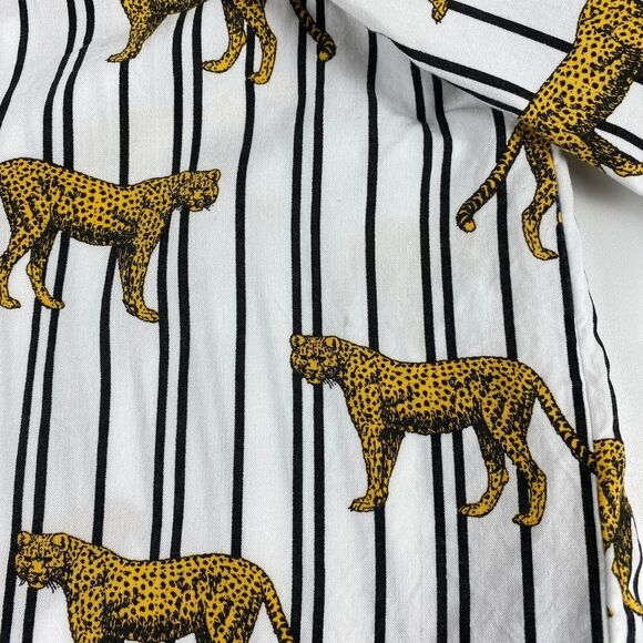 Jane & Delancey Striped Cheetah Blouse Button Up Roll Tab Sleeve Novelty Sz XL - Picture 6 of 10